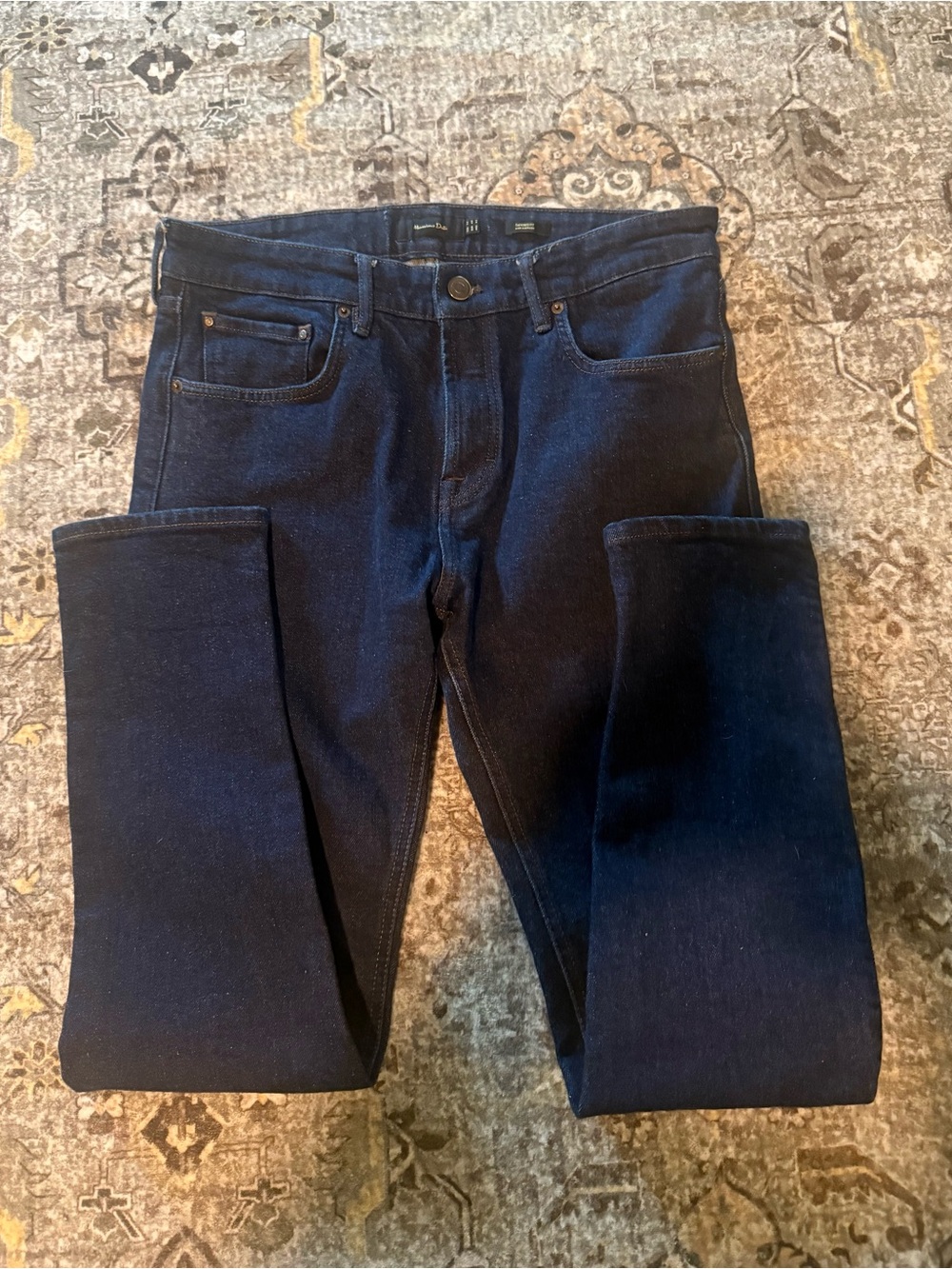 👖 Massimo Dutti Men’s Tapered Fit Deep Navy Blue Slim Fit Jeans 32 Waist